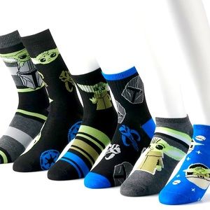 Mandolorian BabyYoda StarWars Mens Variety Socks 6 pairs Shoe size 6-12